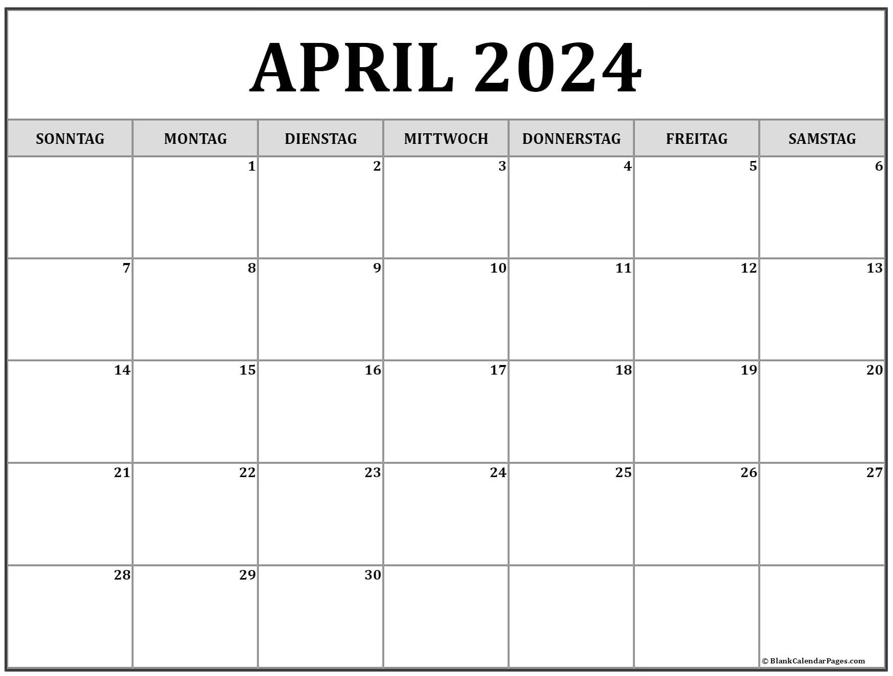 April 2024 kalender auf Deutsch kalender 2024