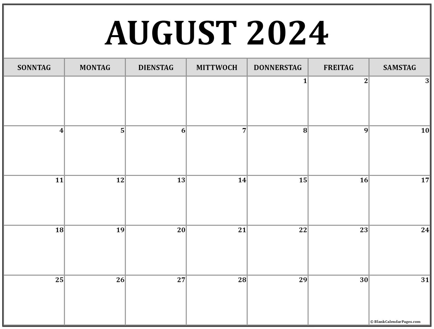 August 2024 kalender auf Deutsch kalender 2024