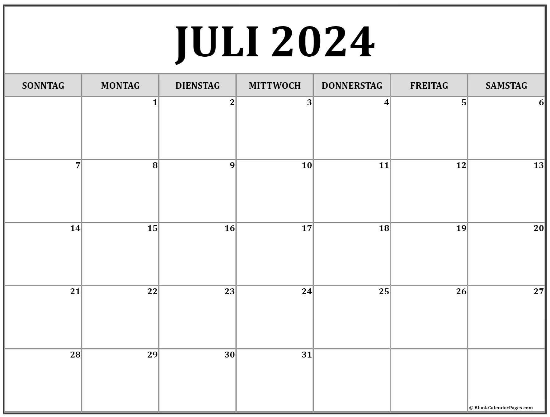 Juli 2024 kalender auf Deutsch kalender 2024