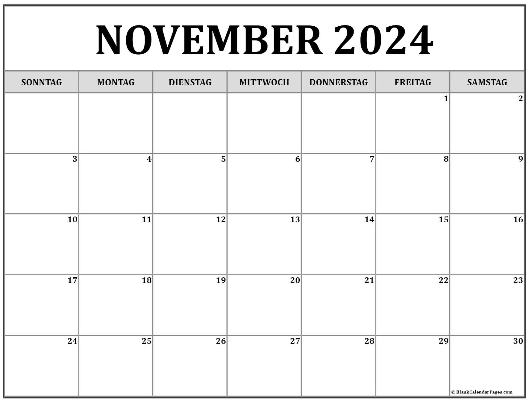 November 2024 kalender auf Deutsch kalender 2024