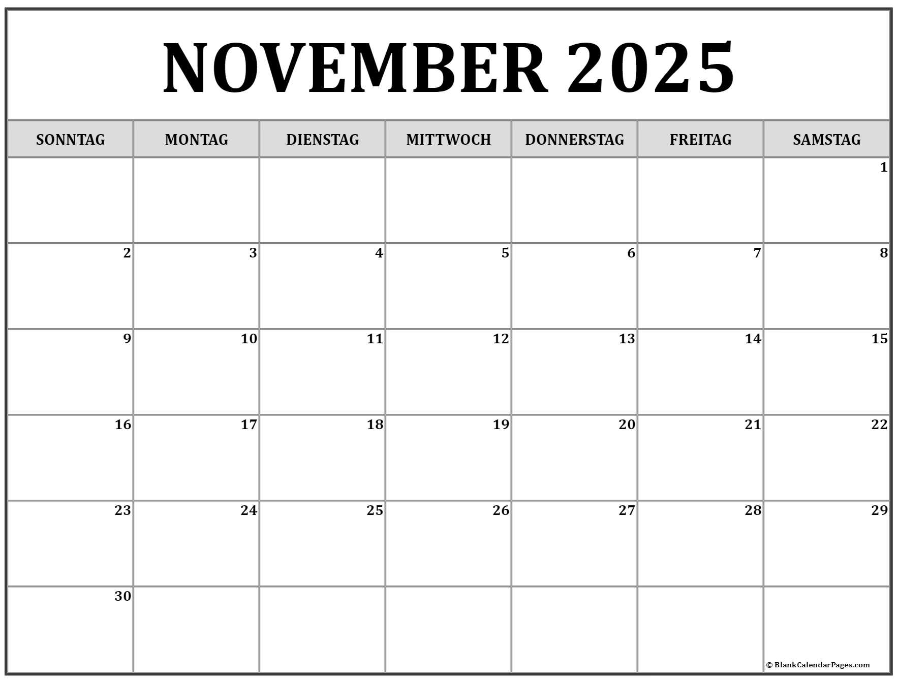 Kalender September - November 2025 