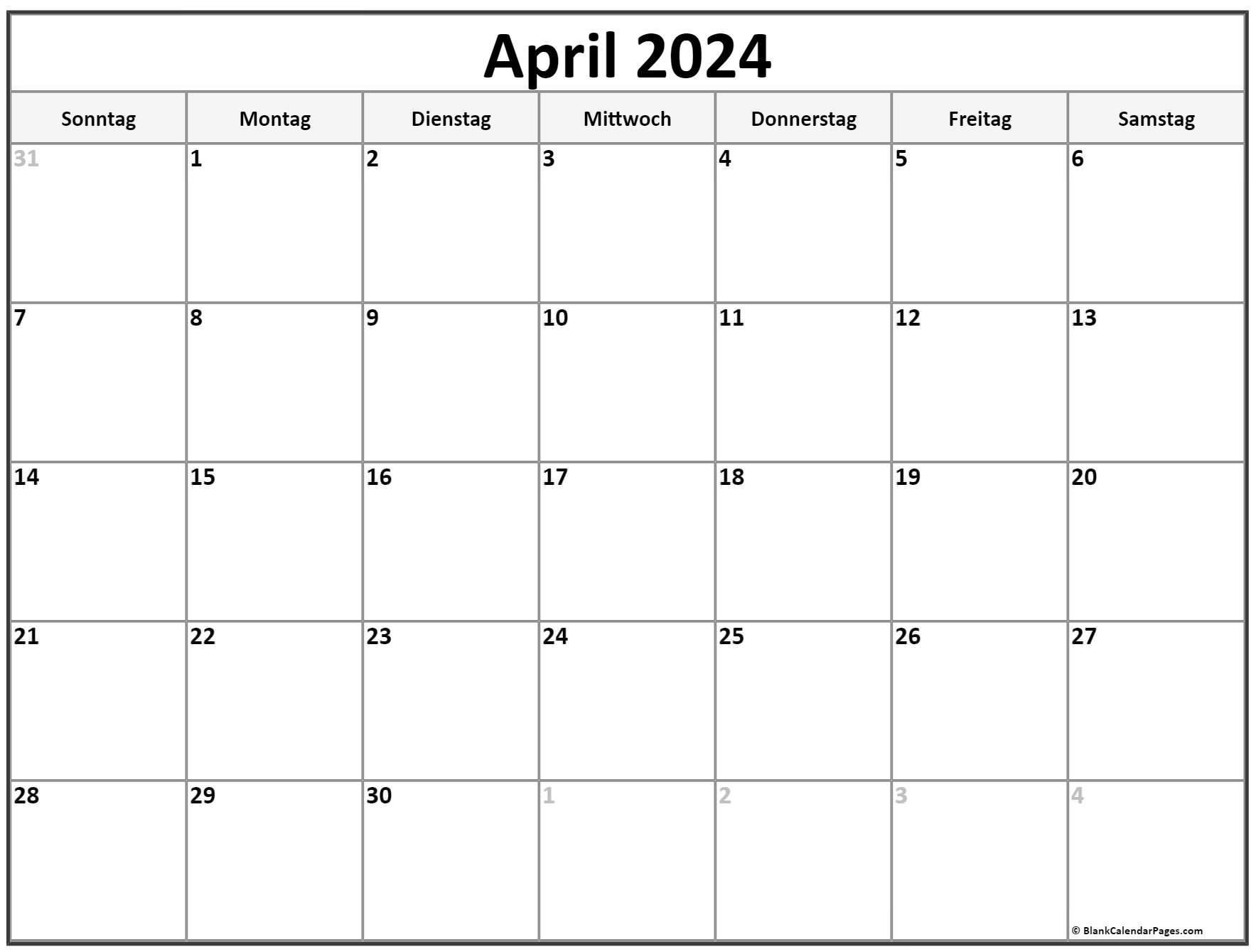 April 2024 kalender auf Deutsch kalender 2024