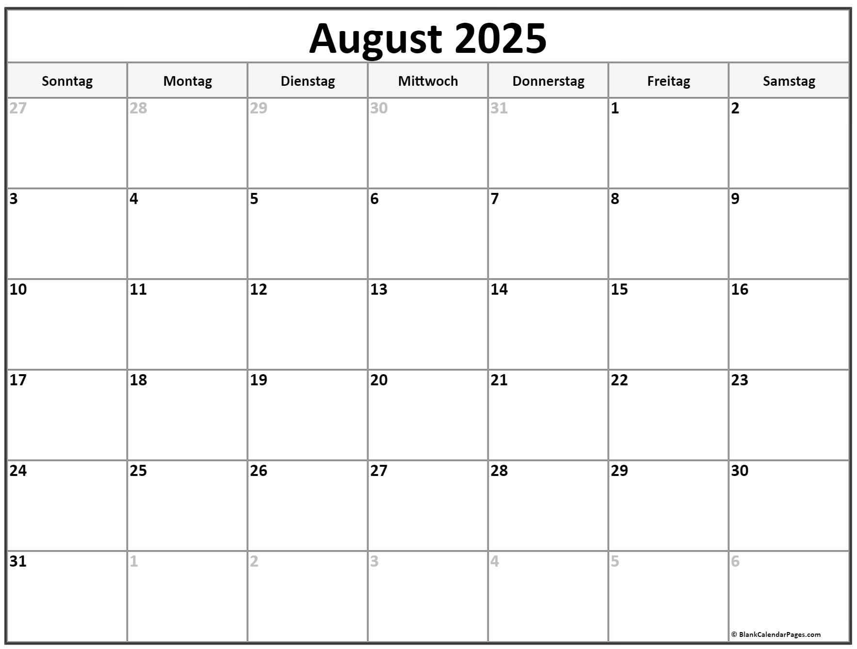 August 2025 kalender auf Deutsch kalender 2025