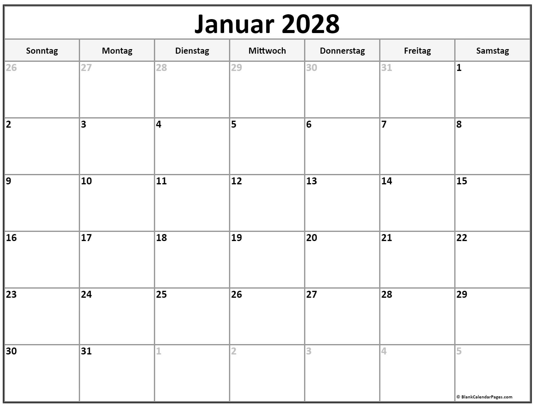 Januar 2028 kalender frei