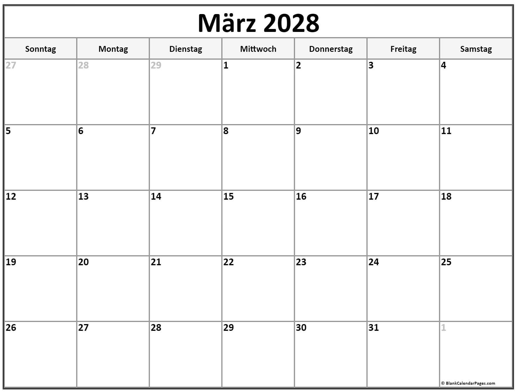 März 2028 kalender frei