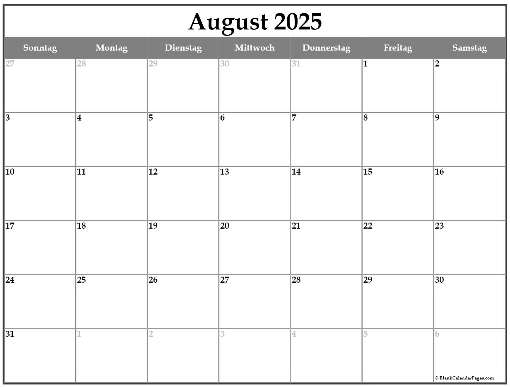 August 2025 kalender auf Deutsch kalender 2025