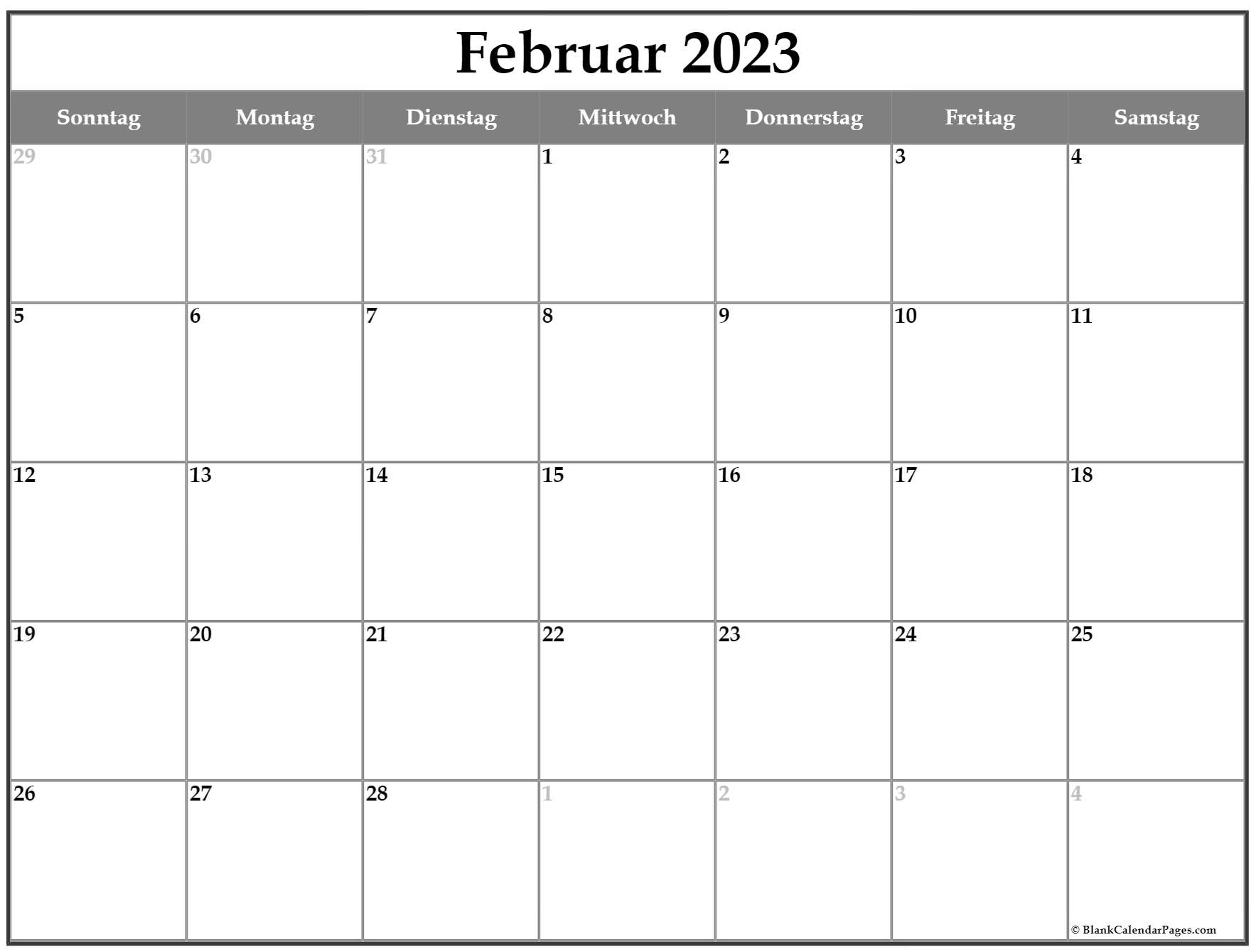 Februar 2023  kalender  auf Deutsch kalender  2023 