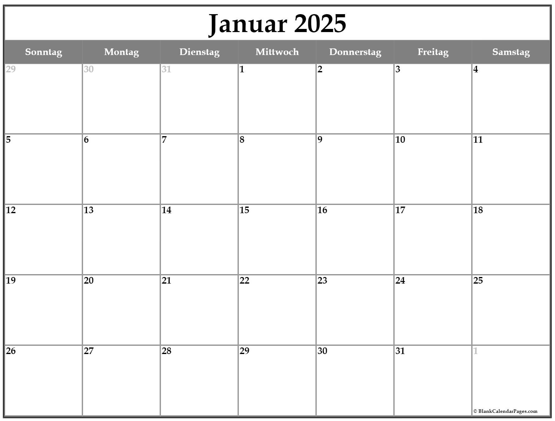 Januar 2025 kalender auf Deutsch kalender 2025