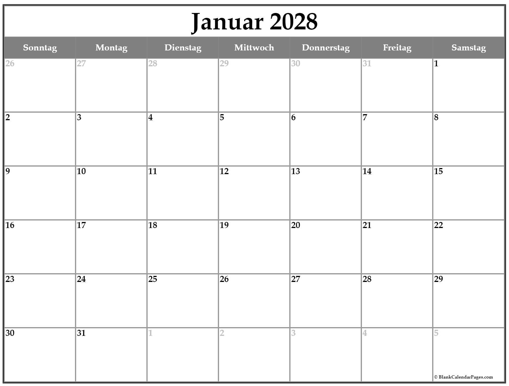 Januar 2028 kalender frei