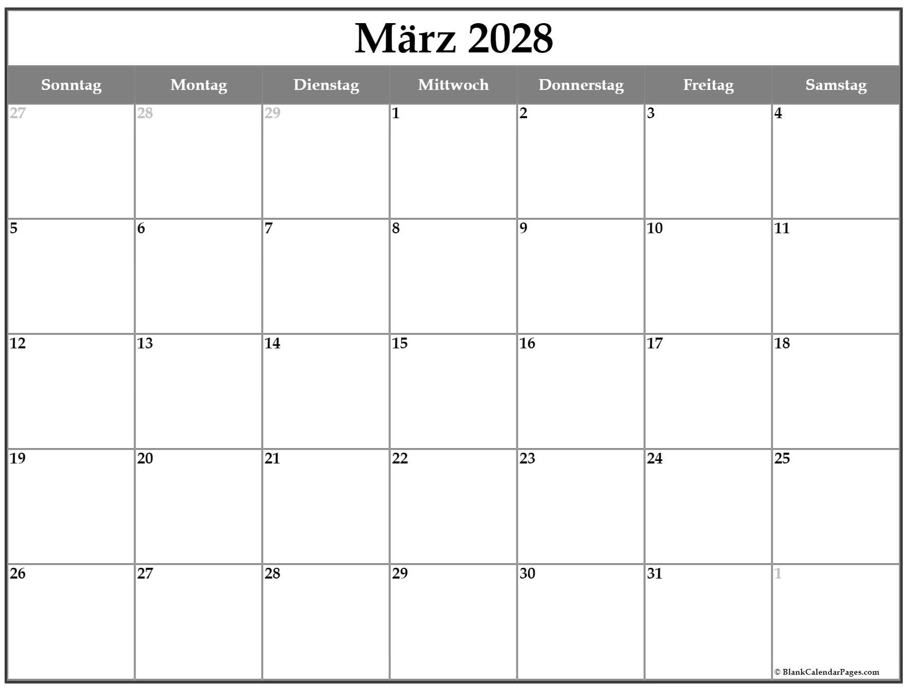 März 2028 kalender frei