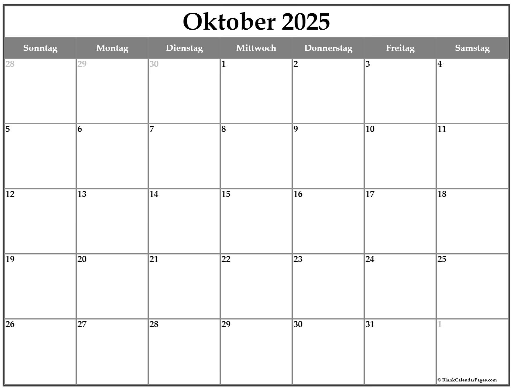 Oktober 2025 kalender auf Deutsch kalender 2025