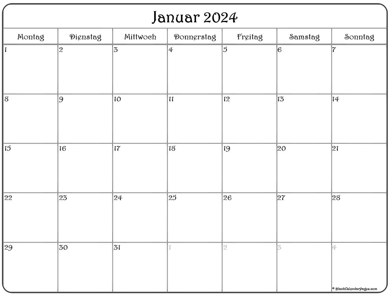 Januar 2024 kalender auf Deutsch kalender 2024
