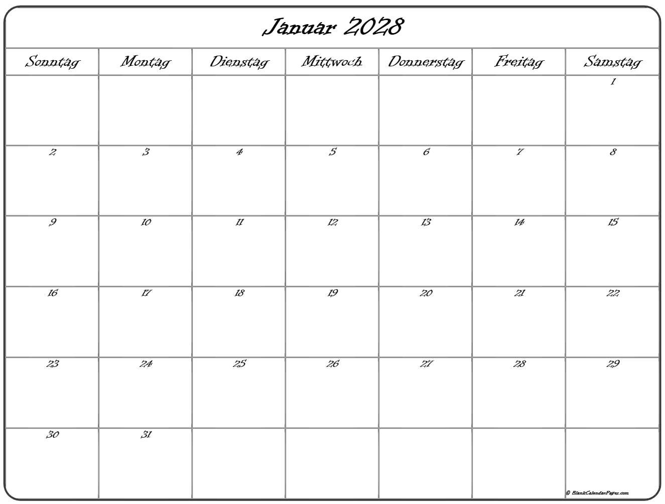 Januar 2028 kalender