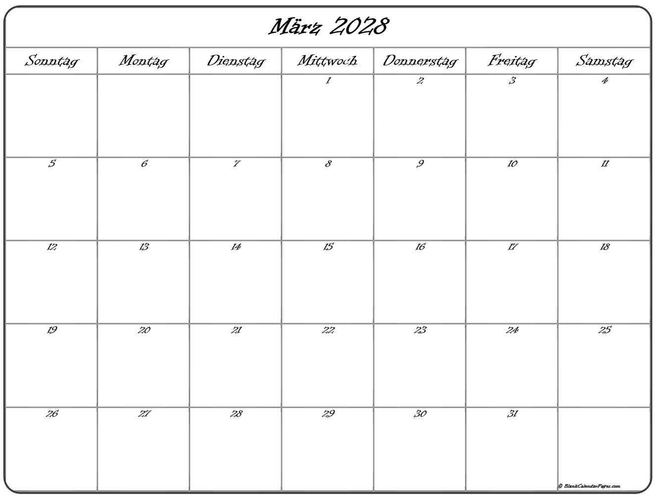 März 2028 kalender