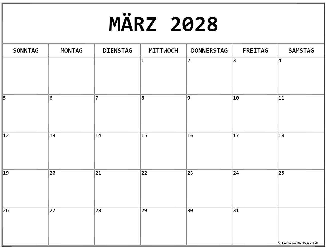 März 2028 kalender