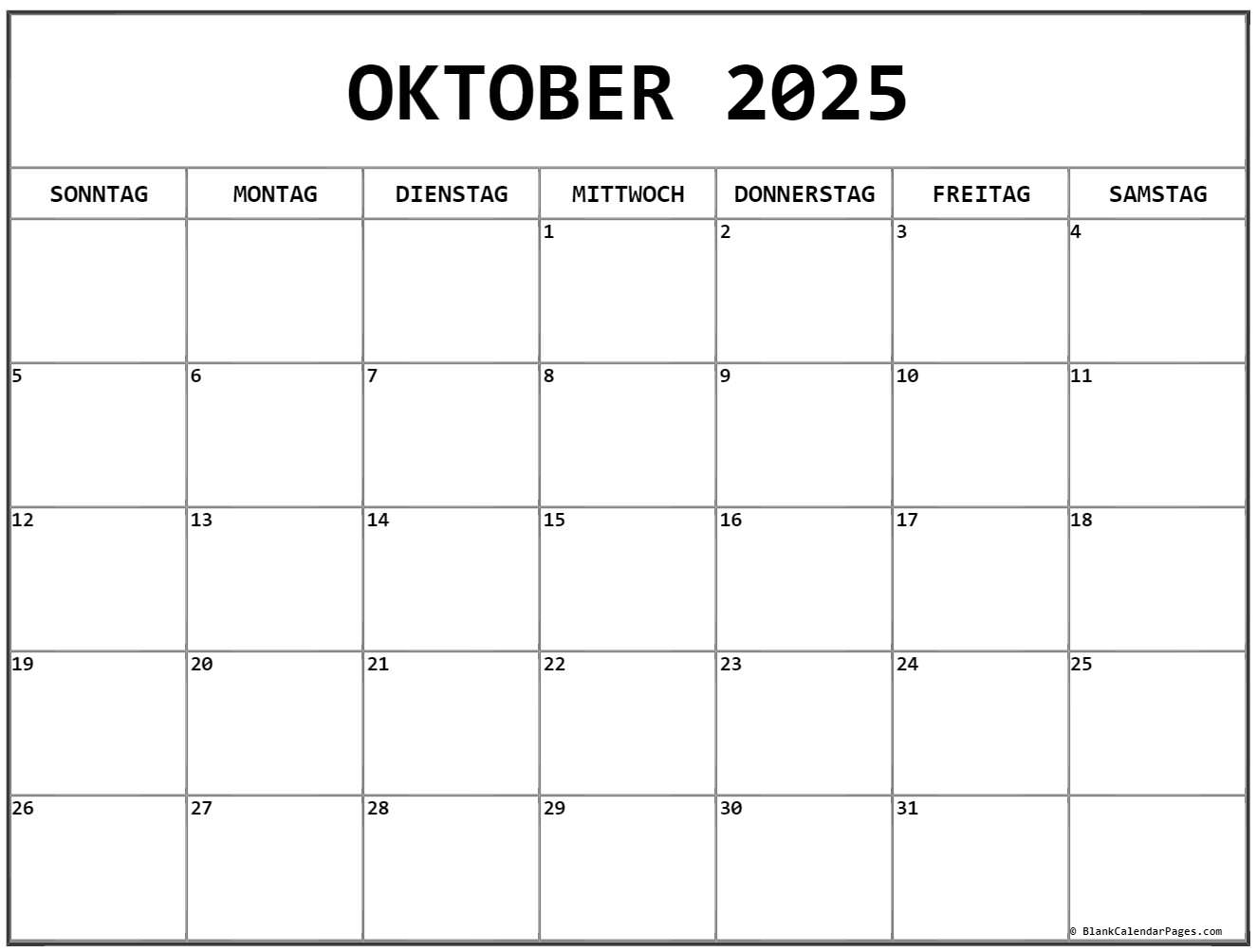 Oktober 2025 kalender auf Deutsch  kalender 2025