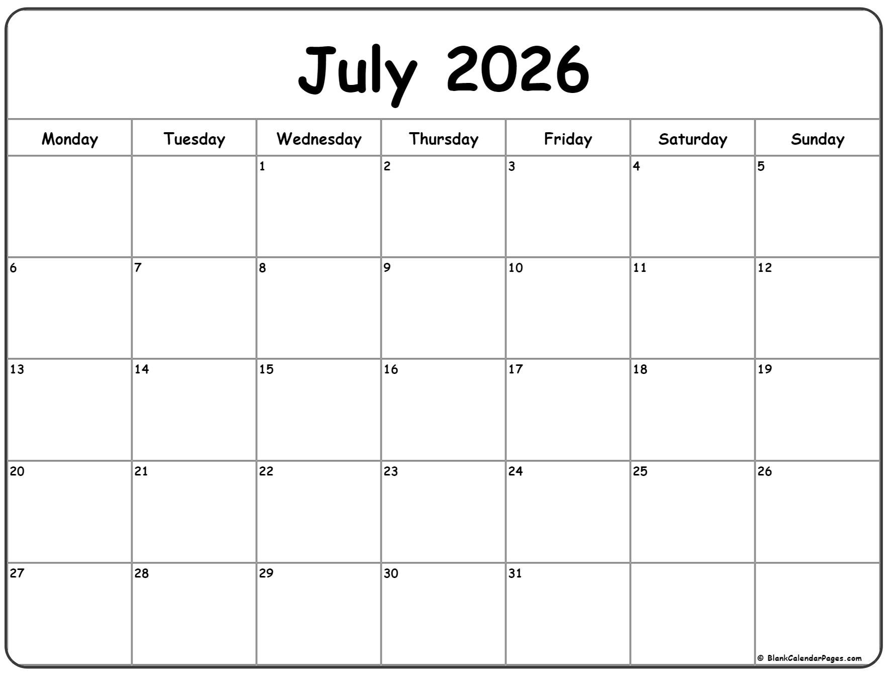 July 2022 Monday Calendar Monday To Sunday July 2022 Monday Calendar Monday To Sunday
