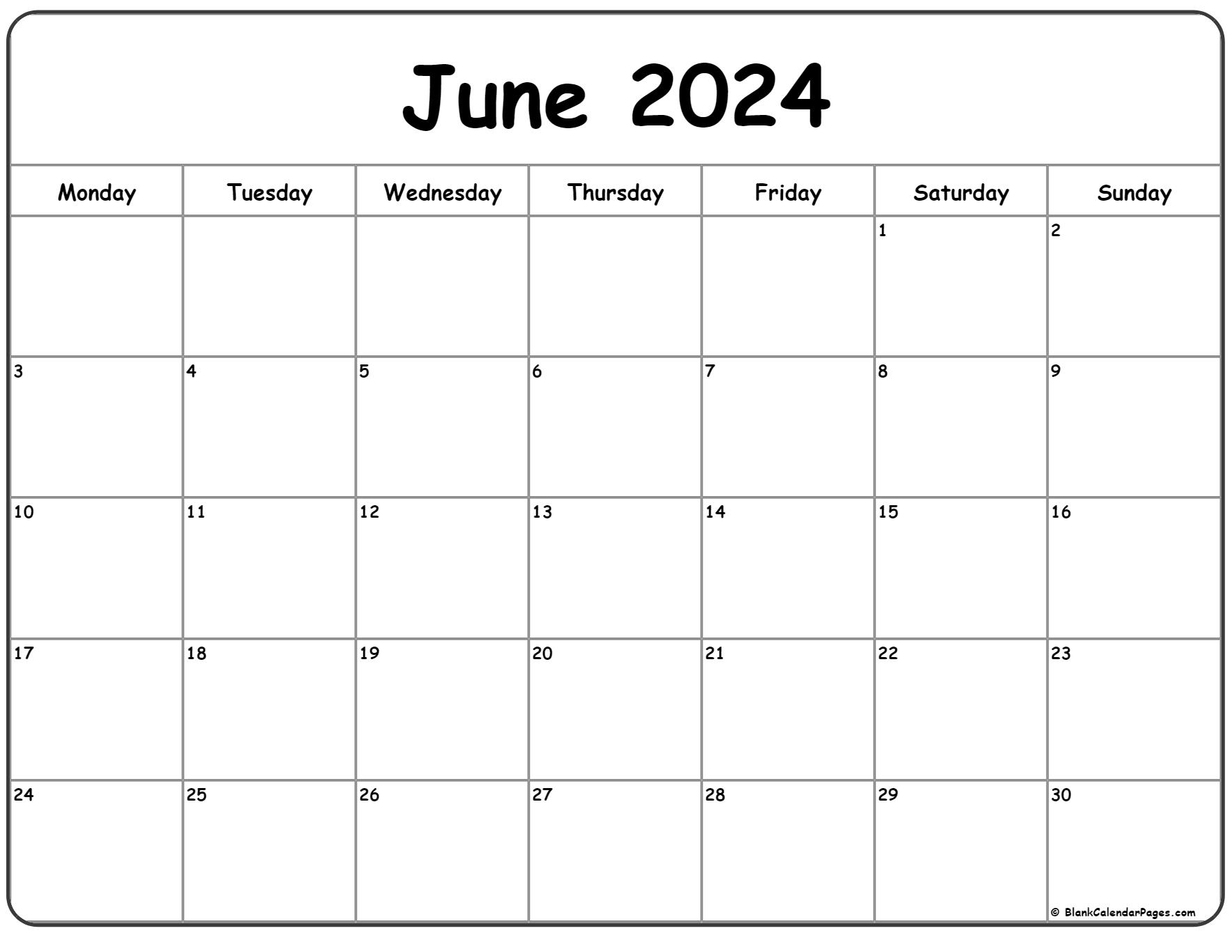 June 2021 Monday Calendar | Monday to Sunday