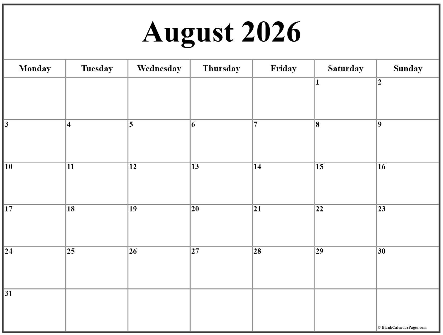 August 2024 Monday Calendar Monday To Sunday