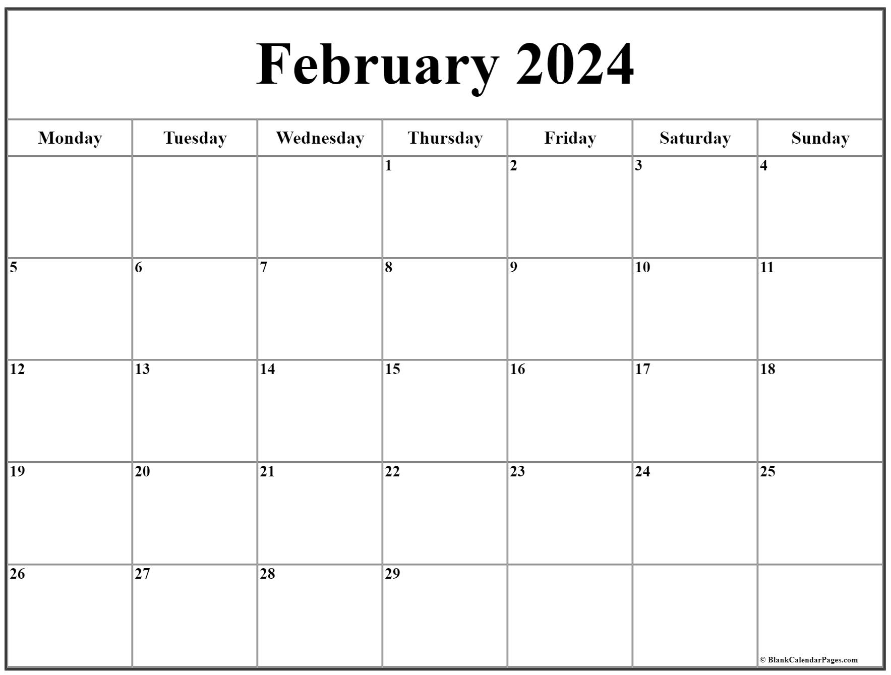 Printable Calendar February 2024 Monday Start Casey Cynthea