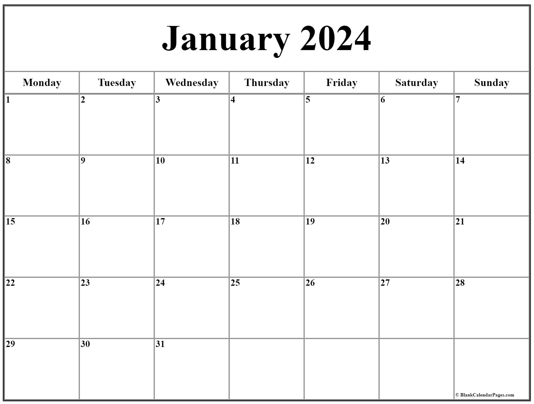 January 2024 Monday Calendar | Monday to Sunday