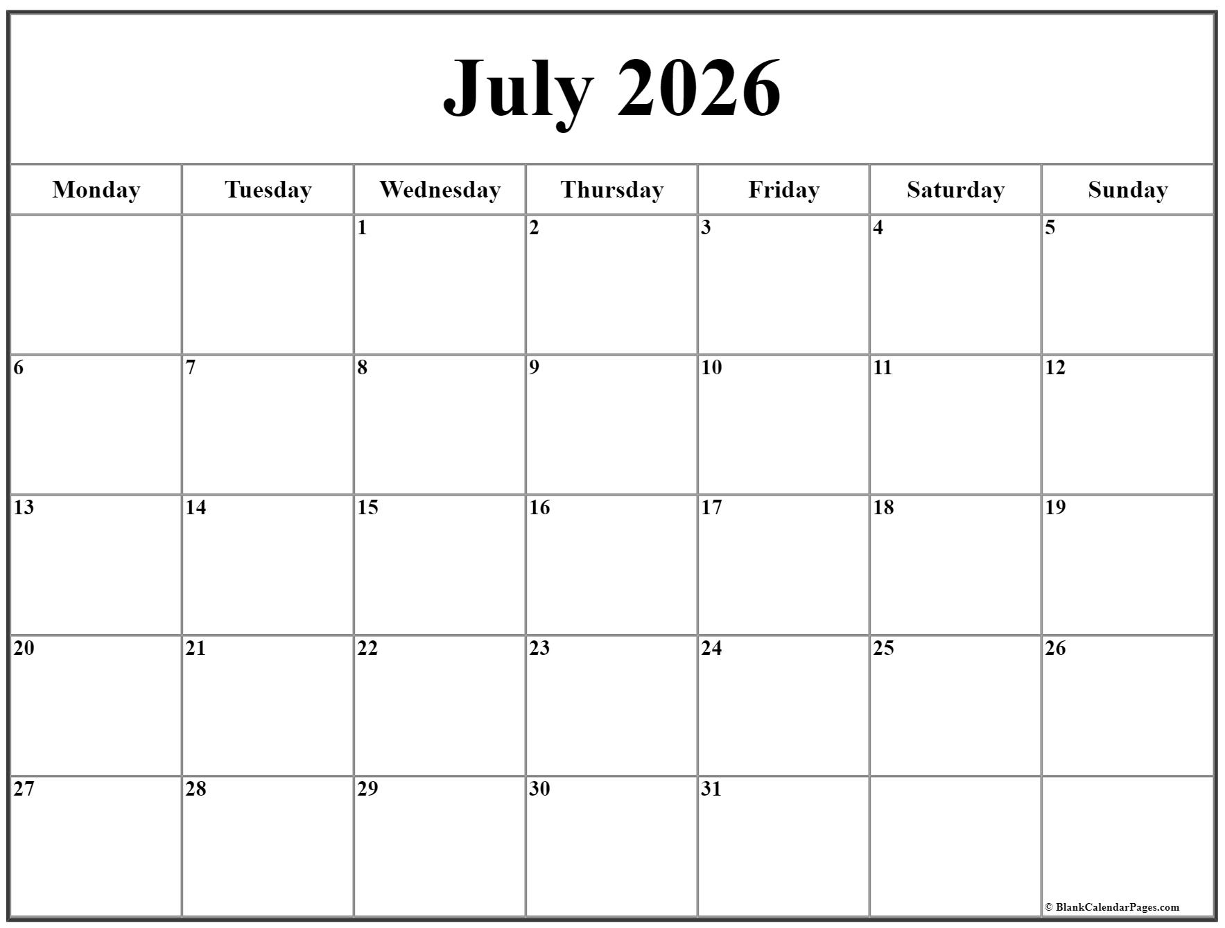July 2024 Monday Calendar Monday To Sunday