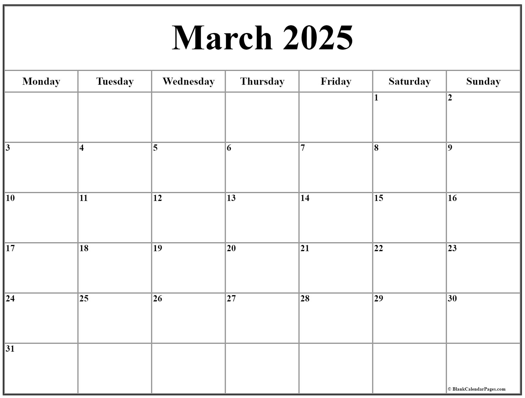 March 2022 Monday Calendar | Monday To Sunday