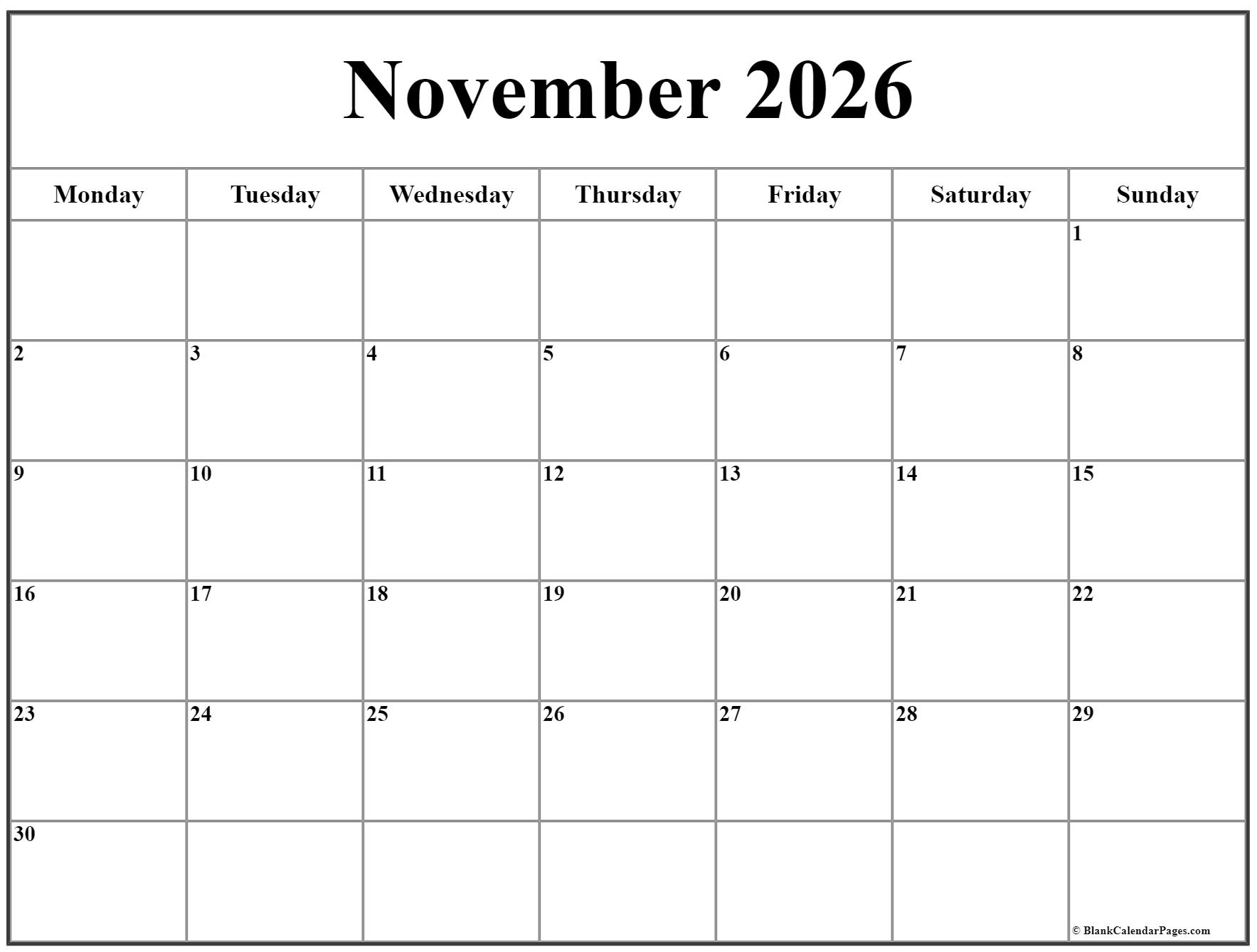 November 2020 Monday Calendar Monday To Sunday
