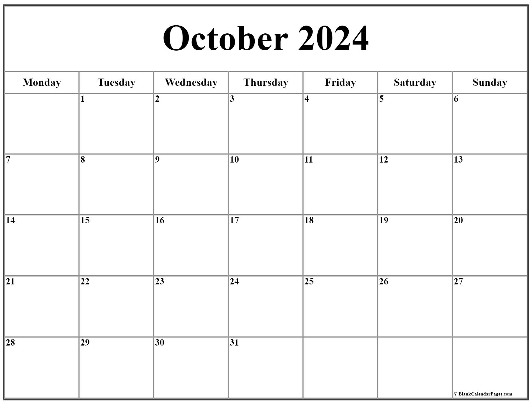 Oct 2022 Calendar October 2022 Monday Calendar | Monday To Sunday