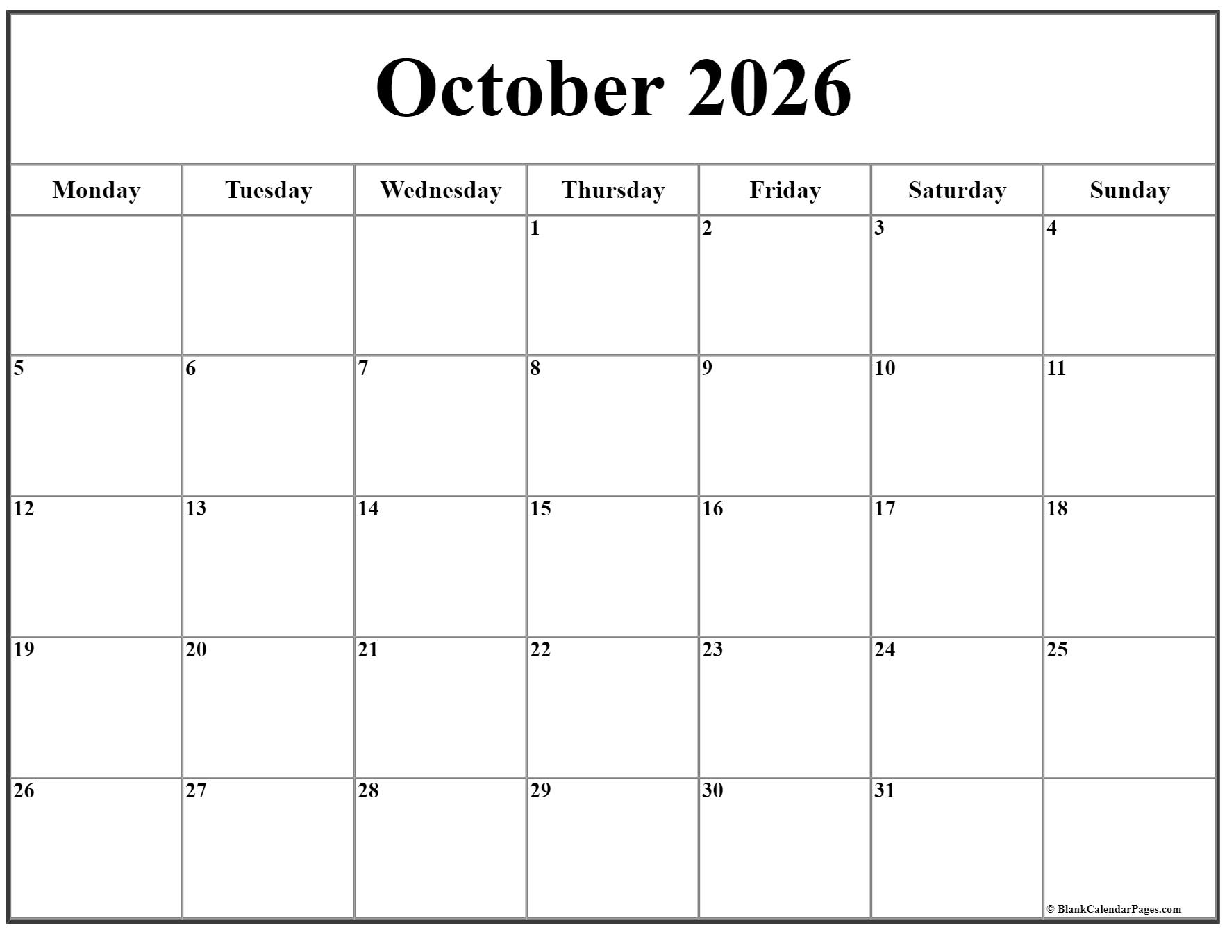 October 2022 Monday Calendar Monday To Sunday October 2022 Monday Calendar Monday To Sunday