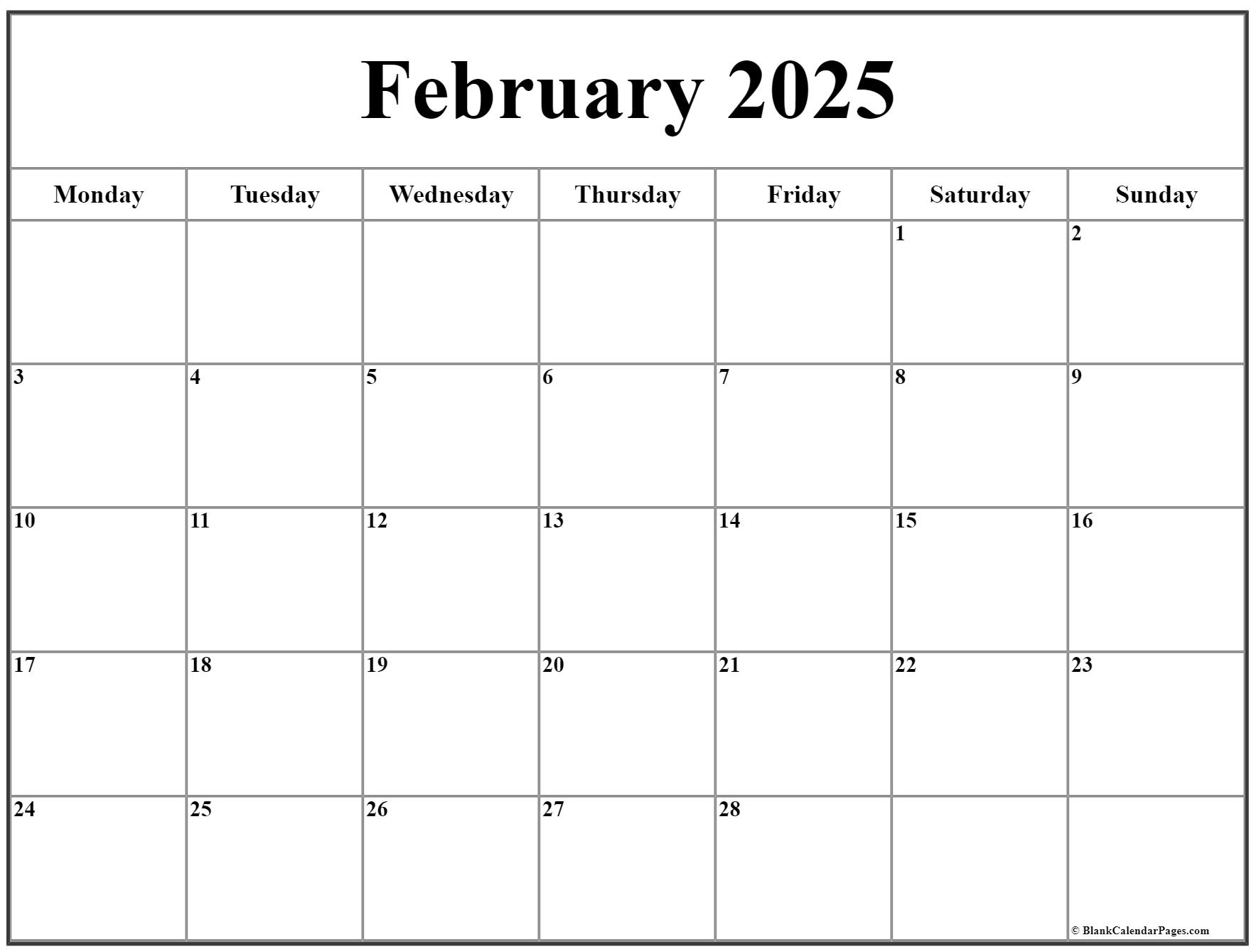 February 2022 Calendar Monday Start