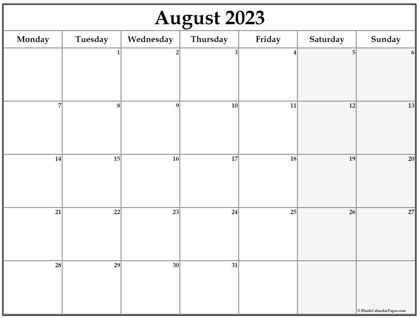 August 2023 Calendar Start On Monday Get Calendar 2023 Update