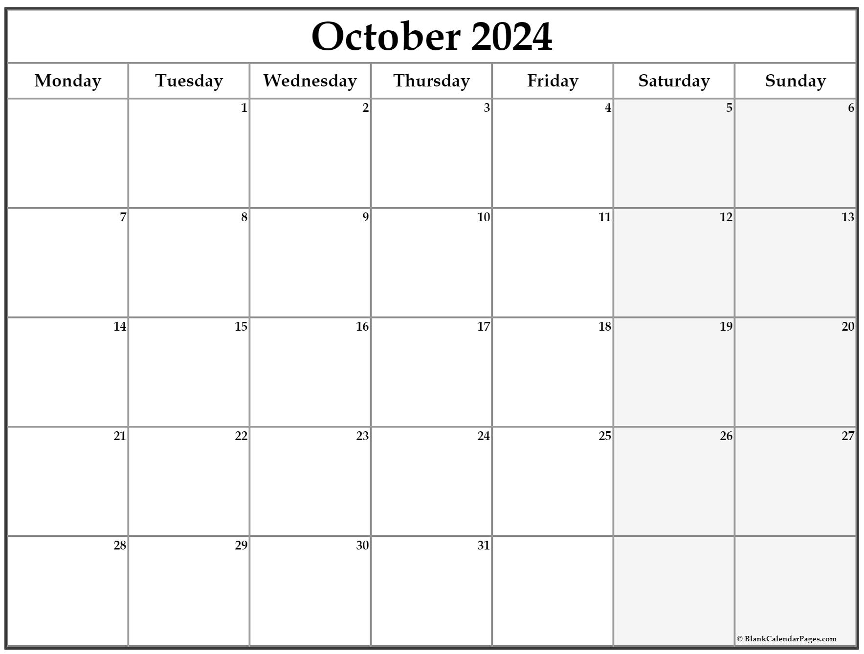 Monday Through Sunday Calendar Template from blankcalendarpages.com