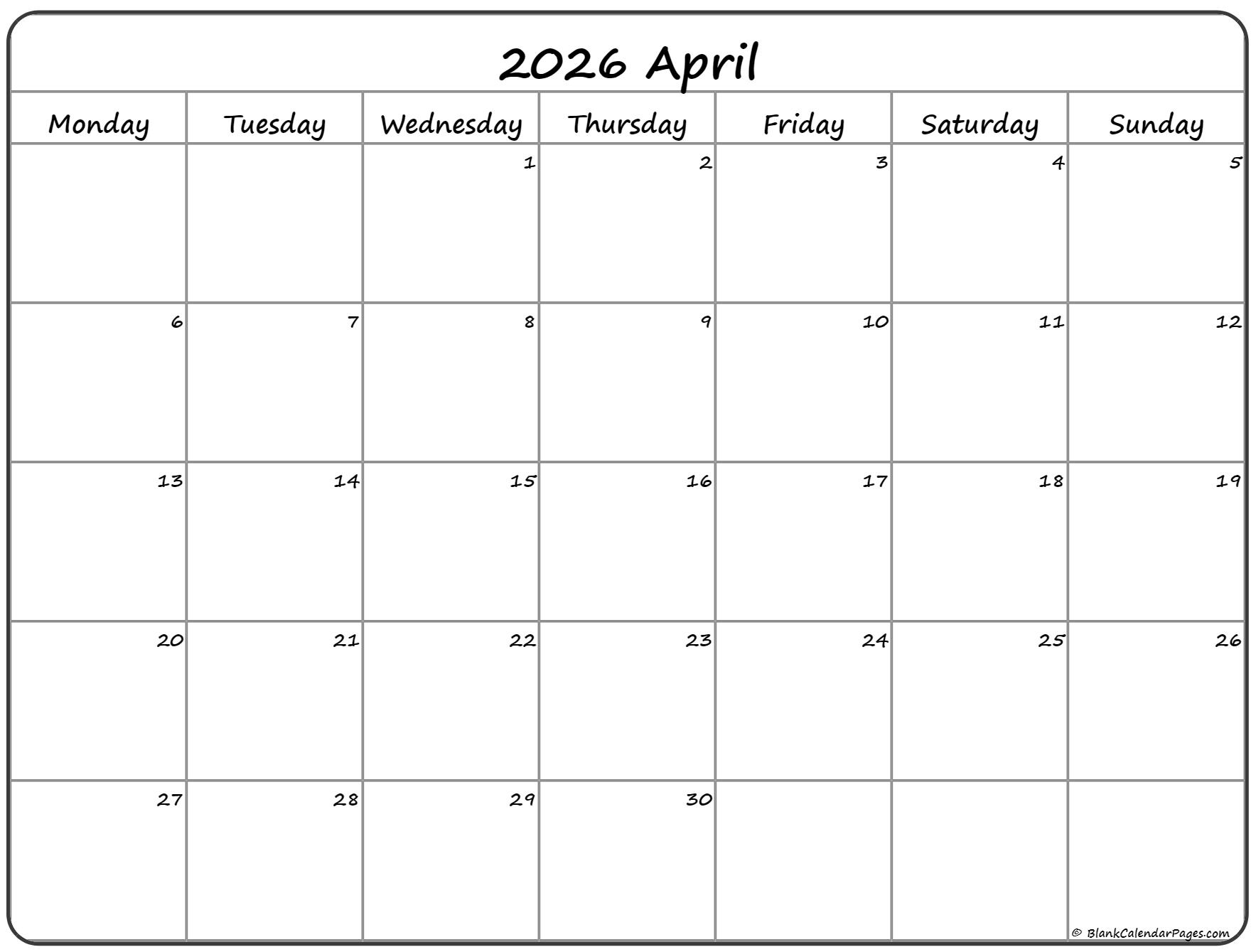 April 2024 Monday Calendar Monday To Sunday