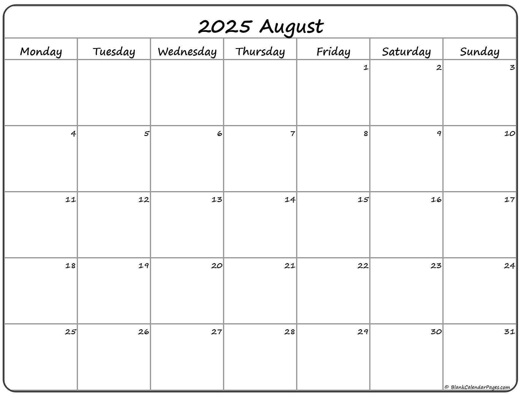 August 2023 Monday Calendar Monday To Sunday