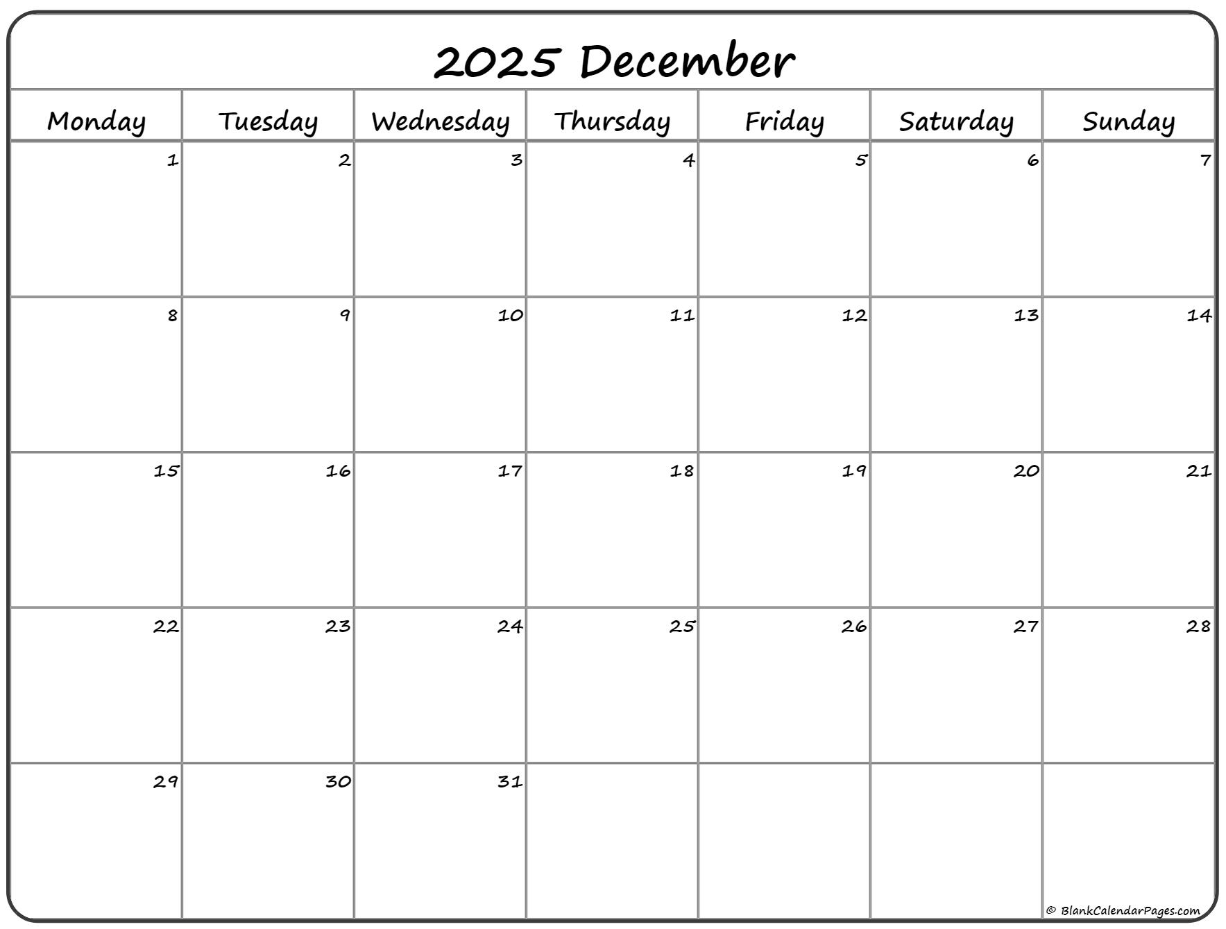 December 2022 Monday Calendar Monday To Sunday