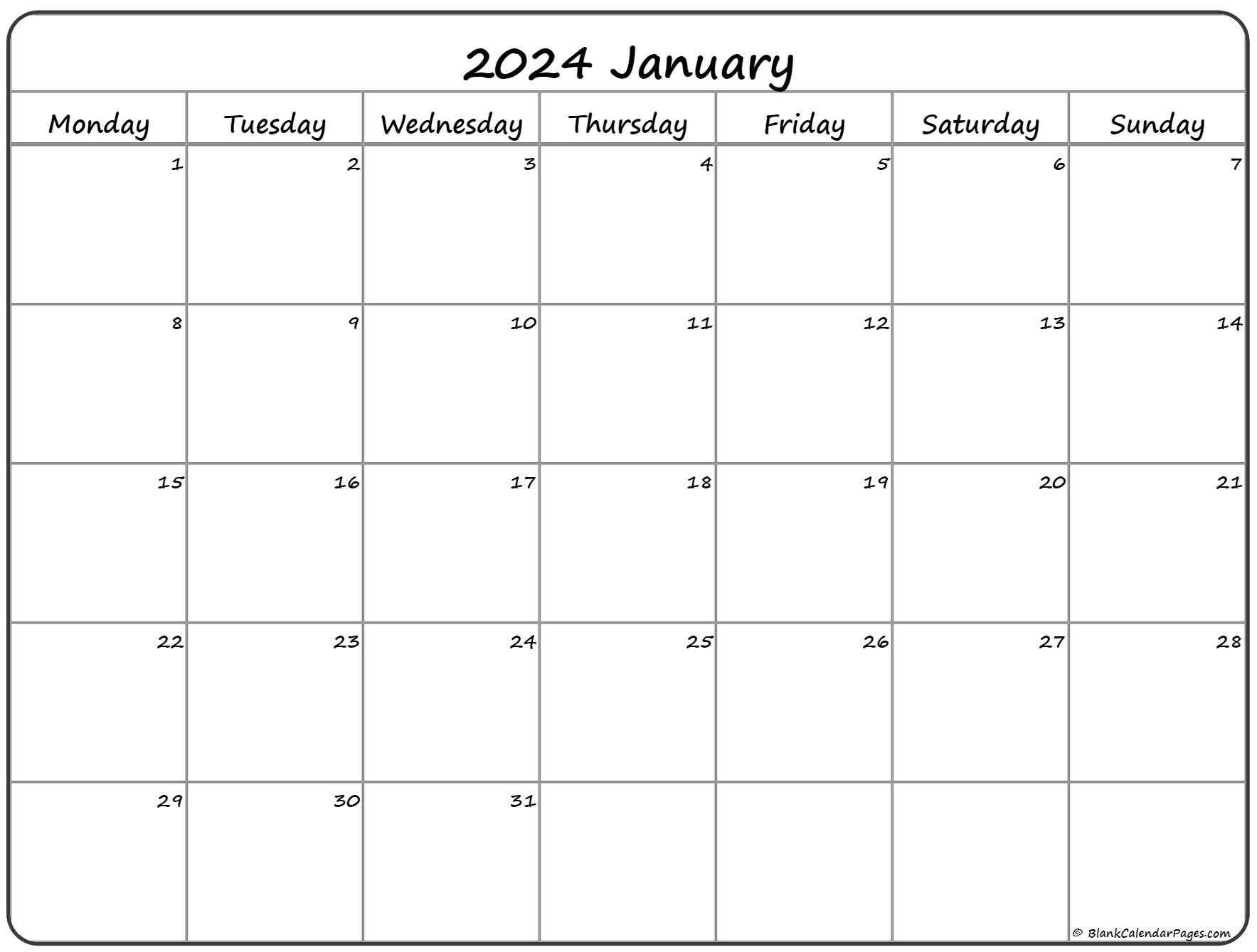 Free Printable Calendar January 2024 Monday Start Printable Online