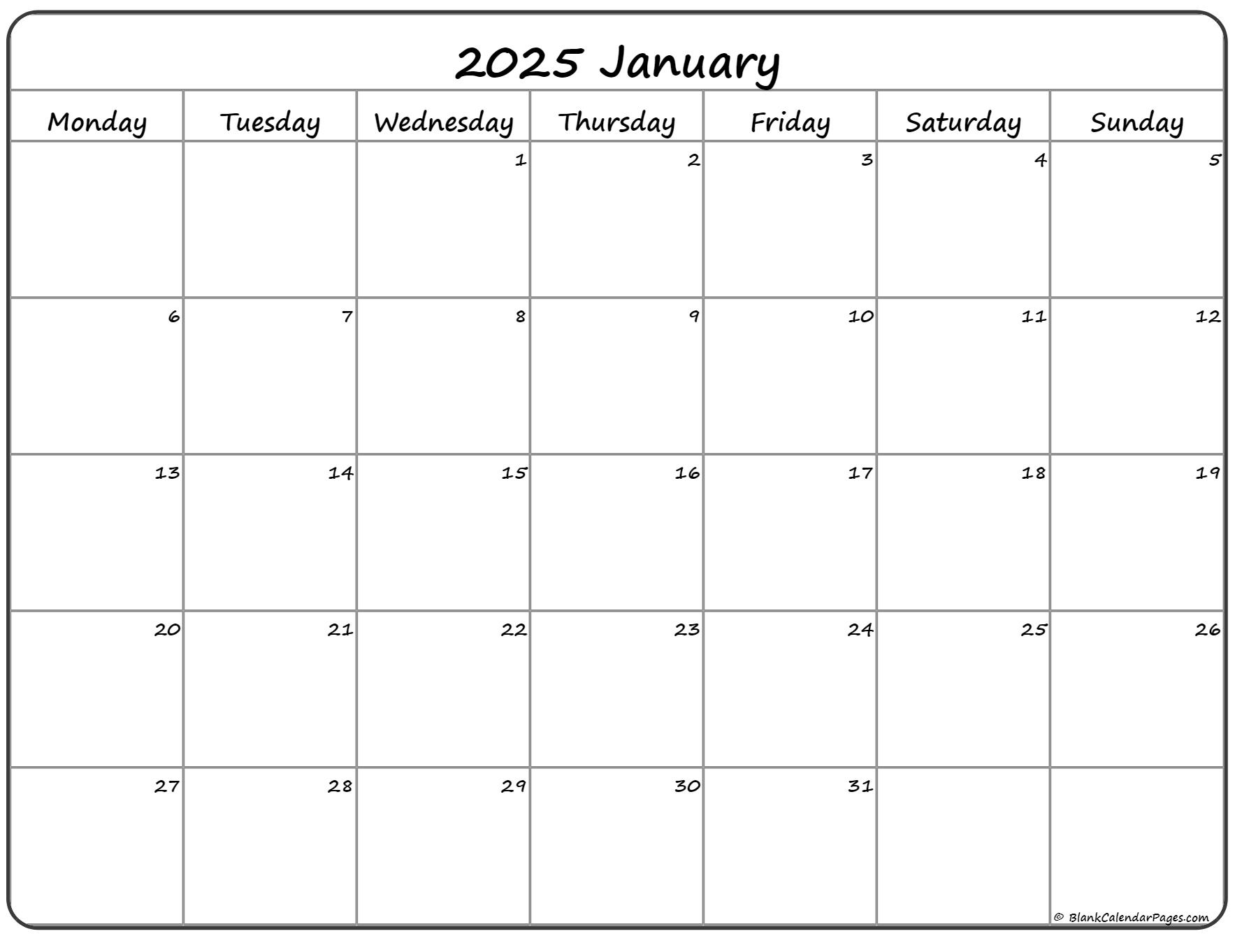 January 2025 Monday Calendar Monday To Sunday