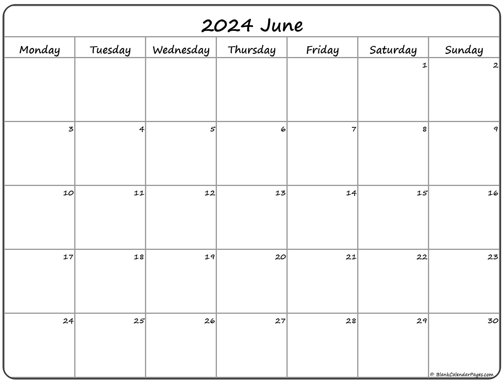 June 2024 Monday Calendar | Monday to Sunday