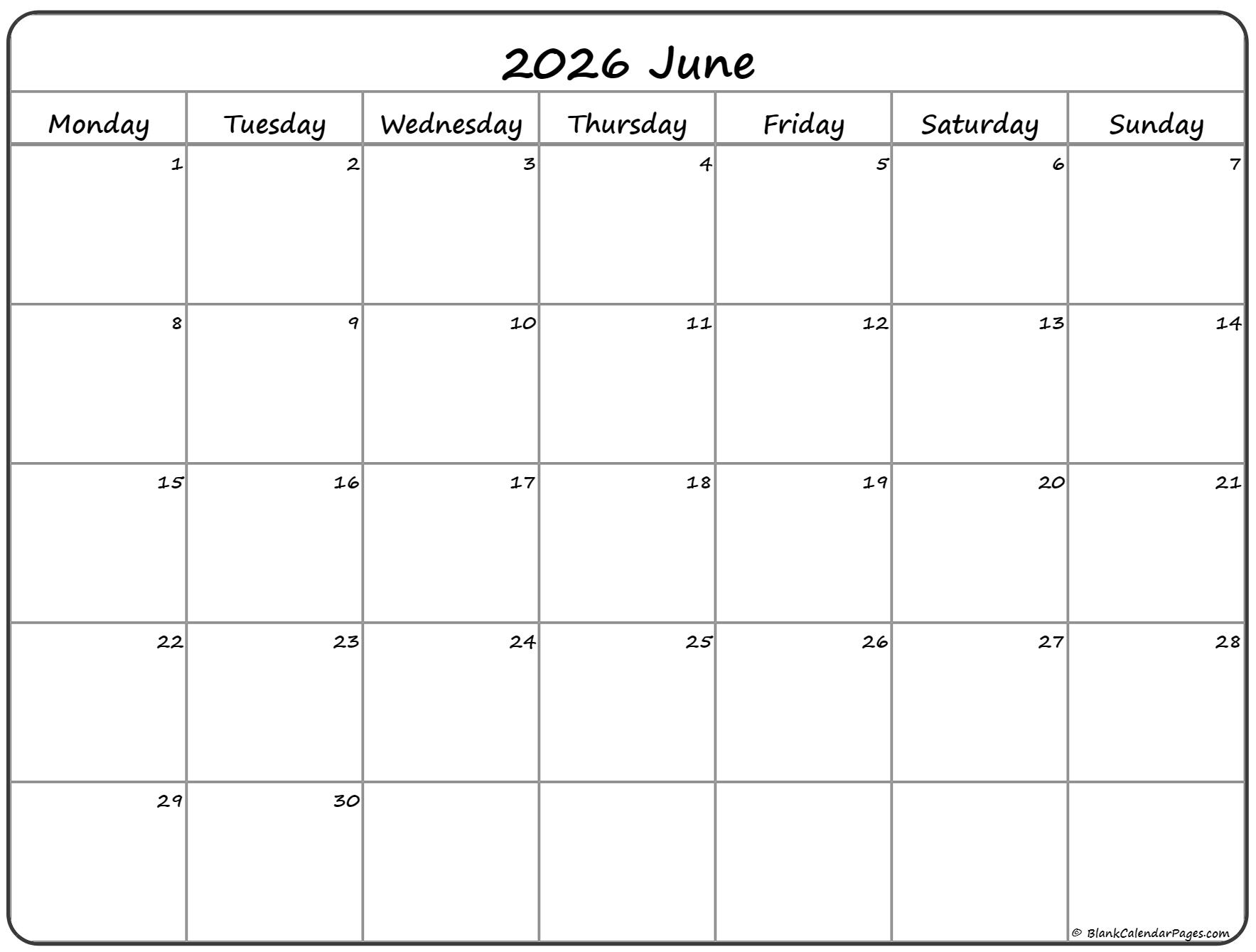 June 2024 Monday Calendar Monday To Sunday