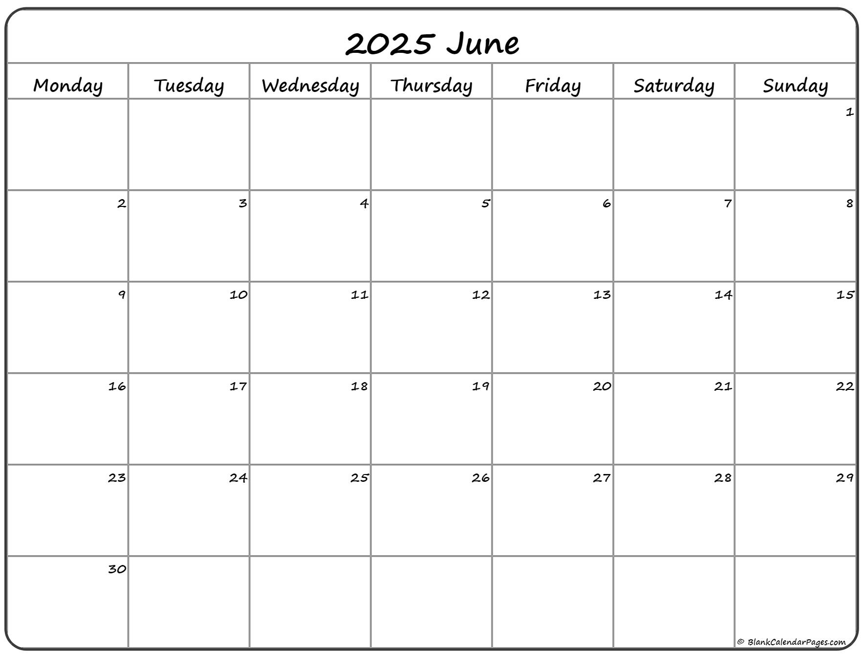 June 2025 Monday Calendar Monday To Sunday June 2025 Monday Calendar Monday To Sunday