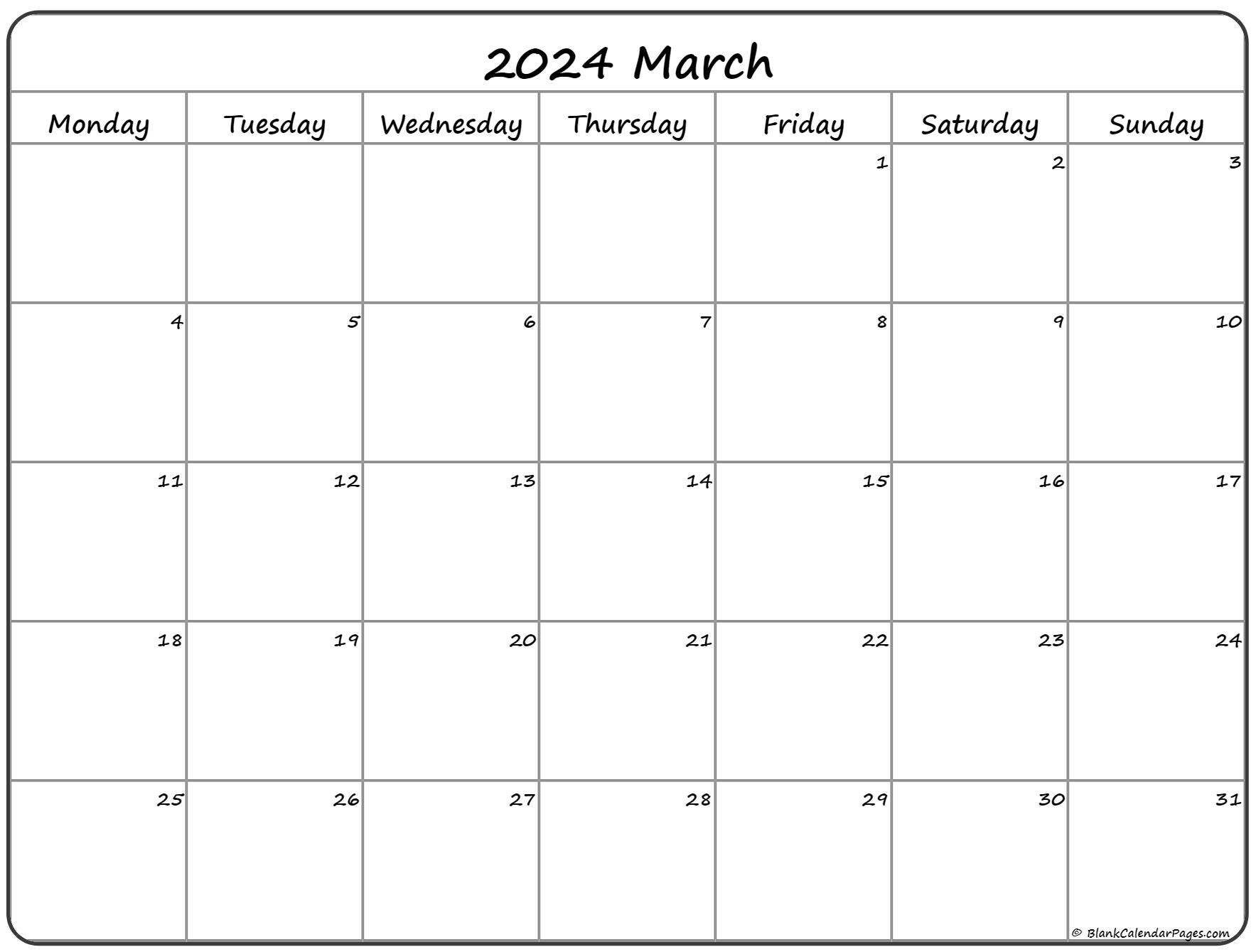 March 2023 Monday Calendar | Monday To Sunday