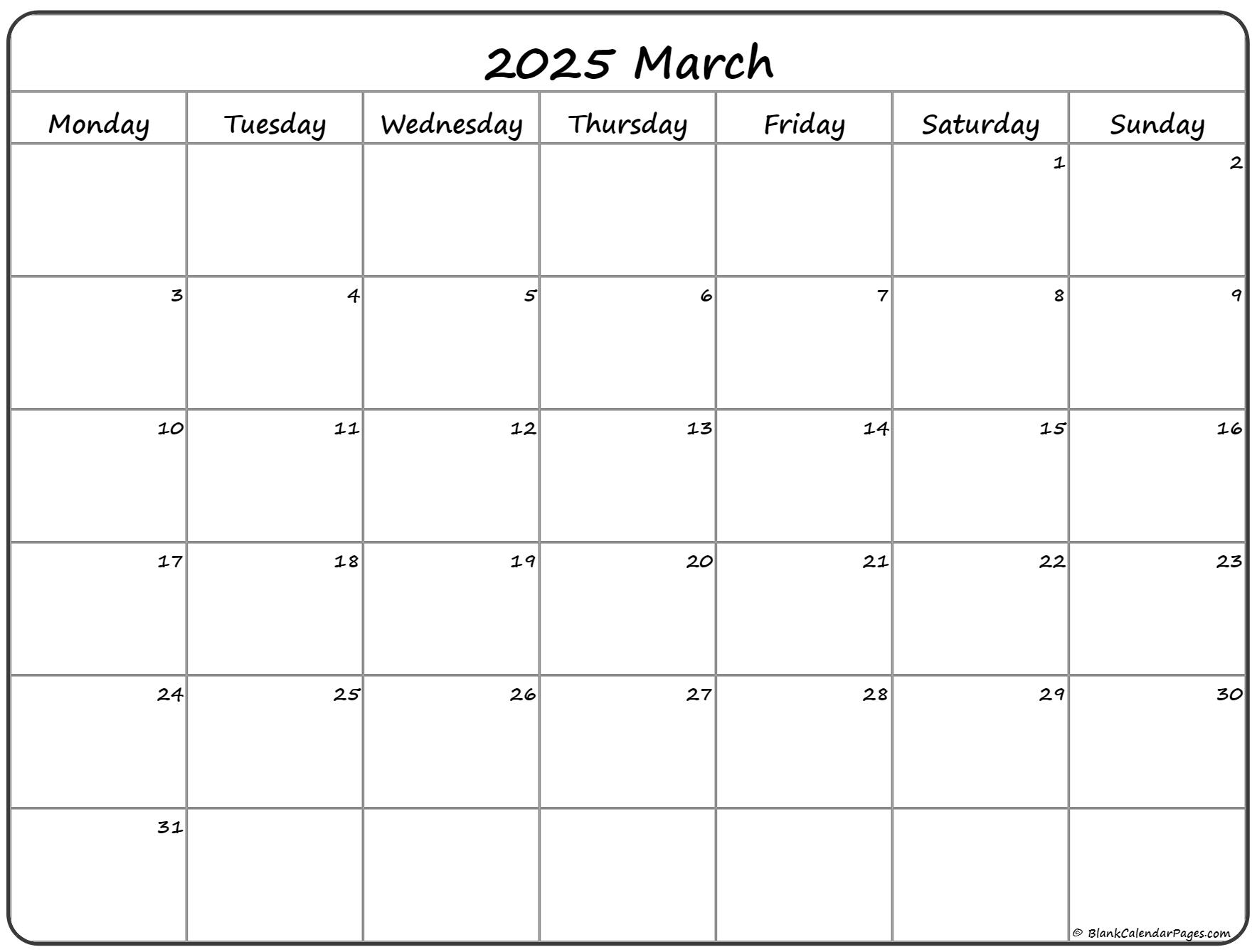 March 2025 Calendar Monday Starters Spectacular Breathtaking Splendid ...