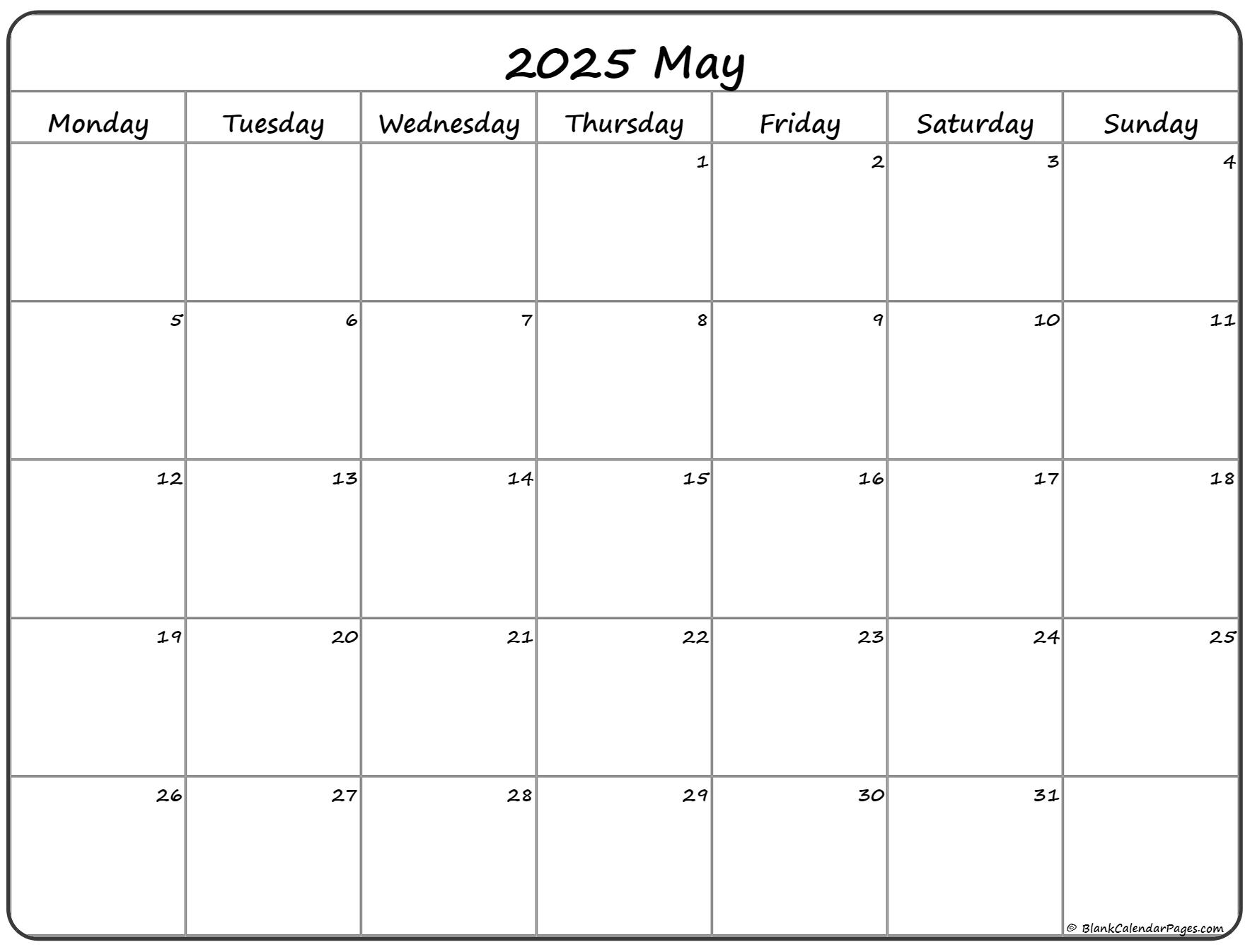 may 2022 monday calendar monday to sunday