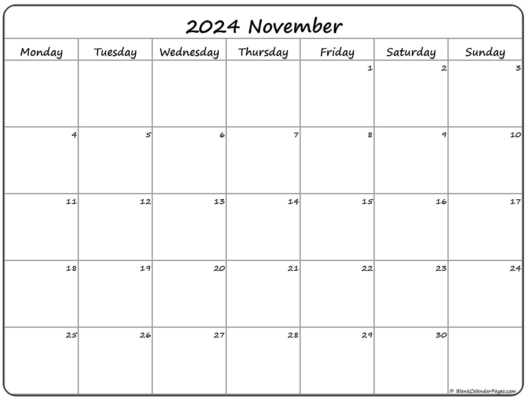 November 2024 Monday Calendar Monday to Sunday