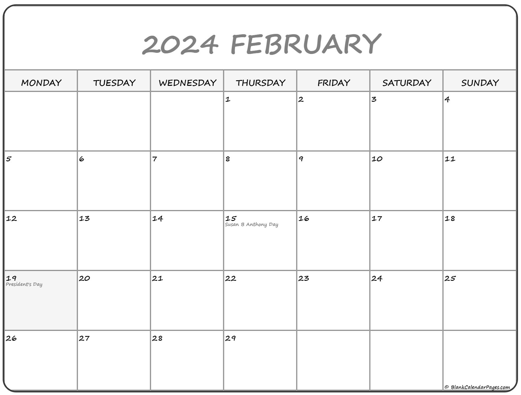 February 2022 Monday Calendar | Monday to Sunday