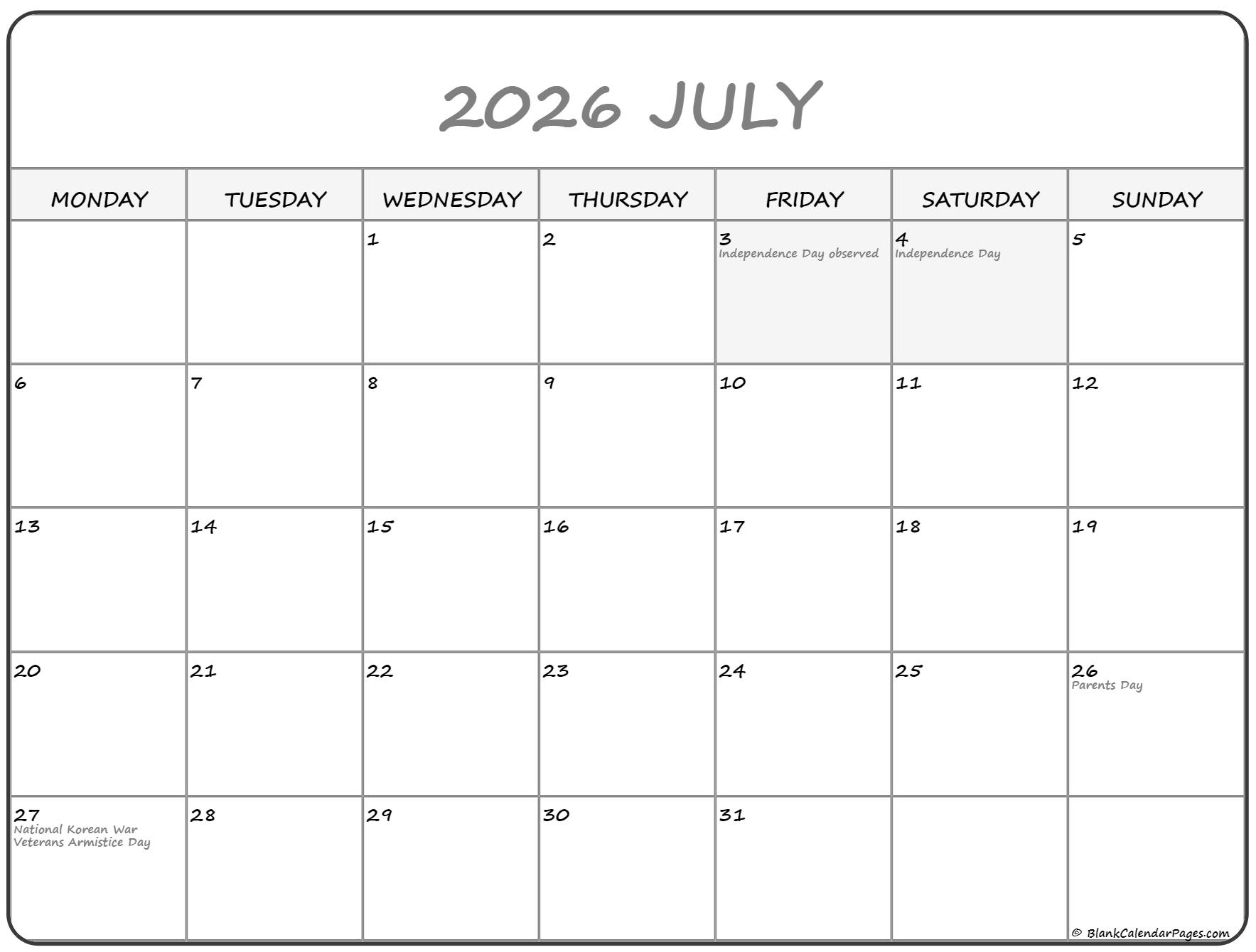 July 2023 Monday Calendar Monday To Sunday