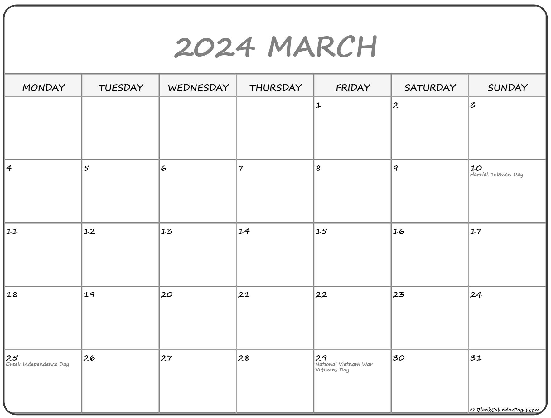 March 2023 Monday Calendar | Monday to Sunday