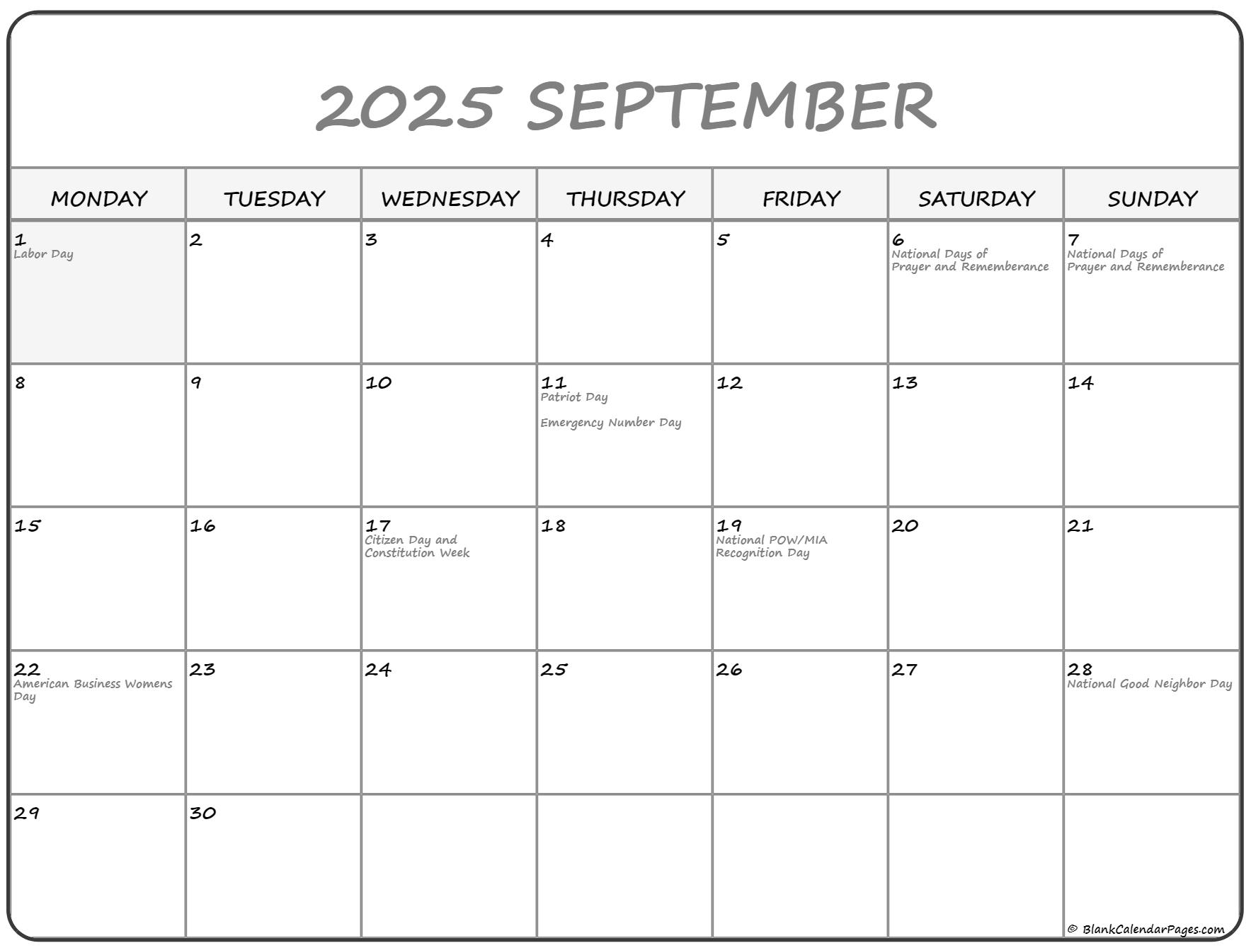 September 2023 With Holidays Calendar Gambaran