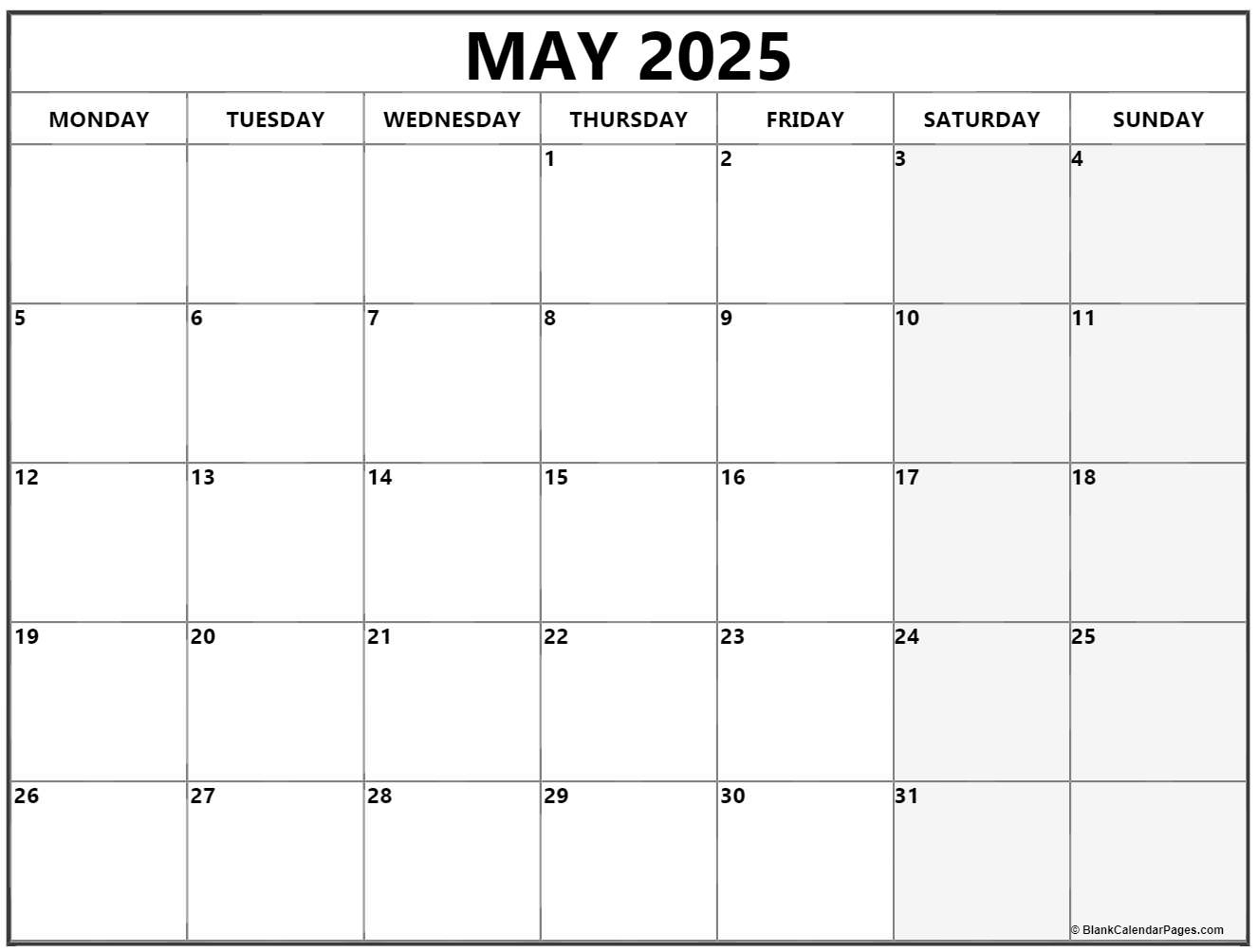 May 2025 Monday Calendar Monday To Sunday